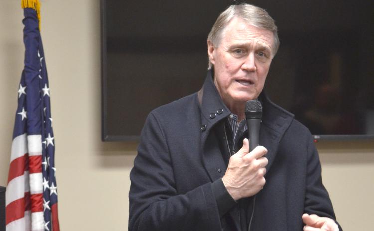 U.S. Sen. David Perdue speaks at a Dec. 8 event in Cleveland. (Photo/Wayne Hardy)