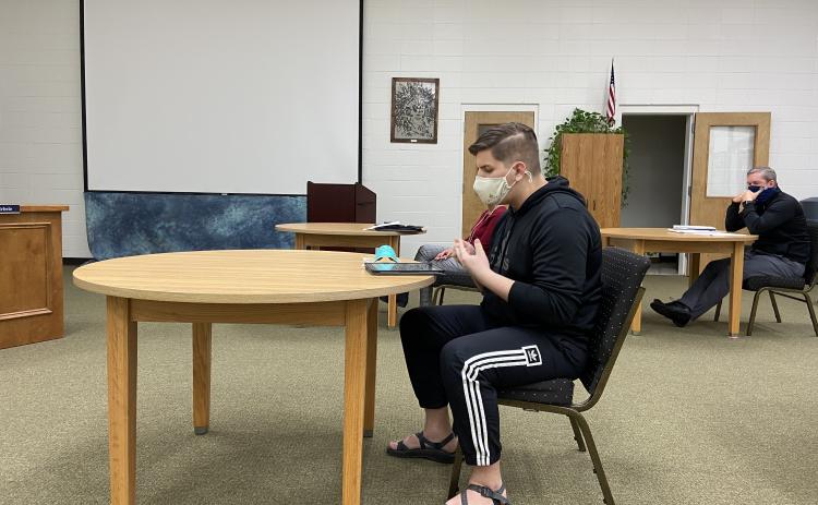WCHS student Samuel Shobert addresses the school board Jan. 28. (Photo/Stephanie Hill)