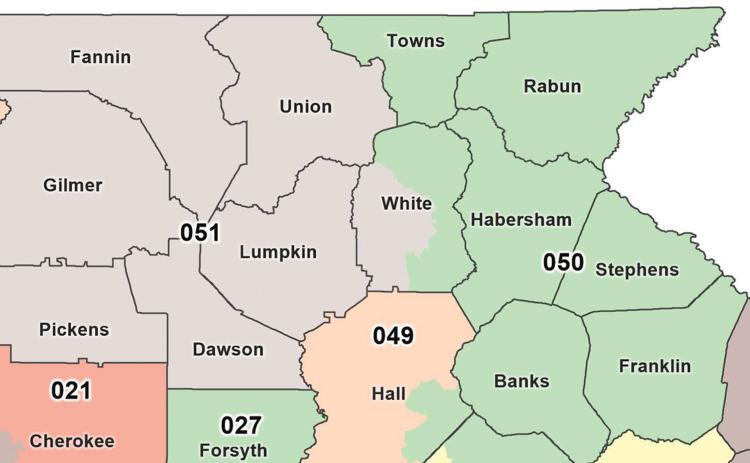 A proposed map adopted by the Georgia General Assembly would split White County into two state Senate districts. (Map image courtesy Georgia General Assembly’s Legislative and Congressional Reapportionment Office)