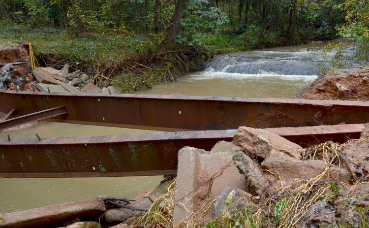 Shown are the bridge remnants on Airport Road on Oct. 12, 2020, not long after being washed out.