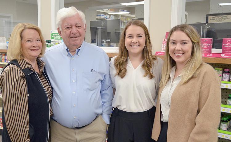 Shown in the inset, from left, at Cleveland Drug Company are Ruth and Ray Black, with new owners Haley Thomas and Marci Brown. (Photo/Wayne Hardy)