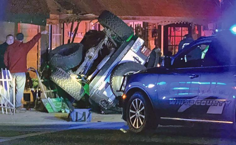 A suspect’s Jeep Wrangler flipped at the Cleveland square after a pursuit by law enforcement. (Photo courtesy Katie Perkins)