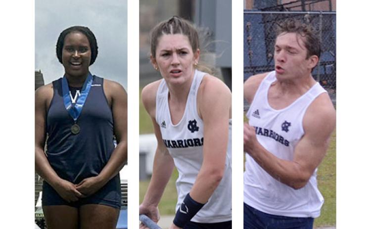 Rusty Dye, left, capped off her prep career with school record mark in the discus at the Night of Champions meet in Atlanta. Ella Blair, center, and Sean Hughes also competed in Night of Champions.