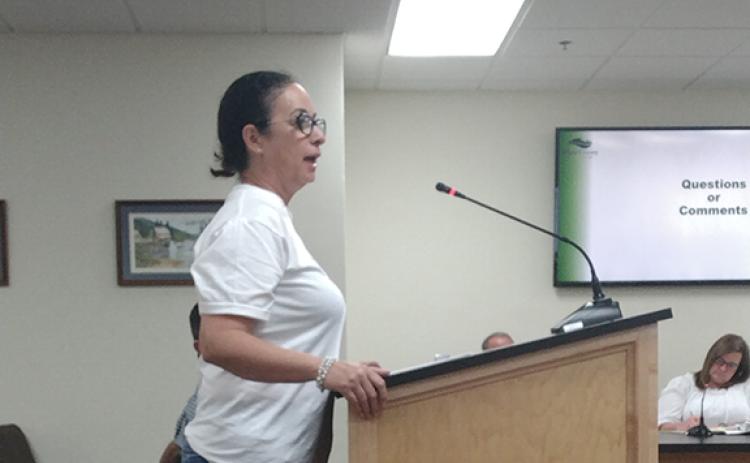 Antonella Skinner pleads her case to the board at the July 20 meeting. (Photo/Noah Johnson)