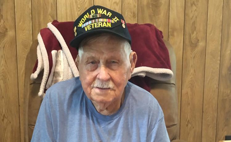 Carl Morrow celebrates his 100th birthday on Tuesday, Aug. 1. His shirt reads “it took me 100 years to look this good.” (Photo/Noah Johnson)