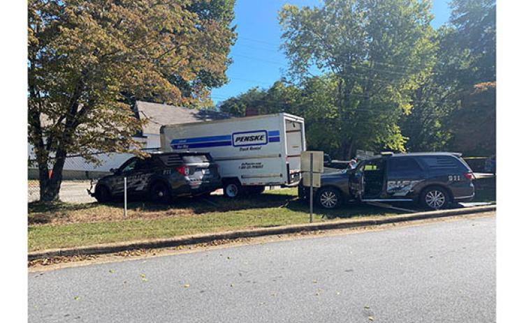 The Penske truck driven by Heinze crashed into the fence at Jack P. Nix Elementary School. (Photo/submitted)