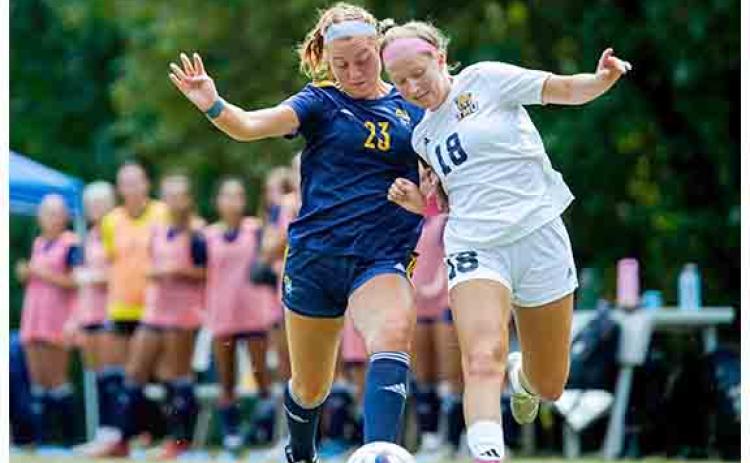 TMU midfielder  Eliska Dvorakova, right,  was second in the nation in assists this season.  (Photo/TMU Athletics)