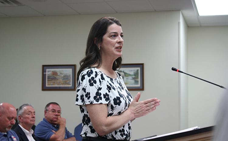 Northeast Georgia Regional Library System Director Delana Knight speaks before the Board of Commissioners during their meeting on Monday, April 1. (Photo/Eric Tiongson)