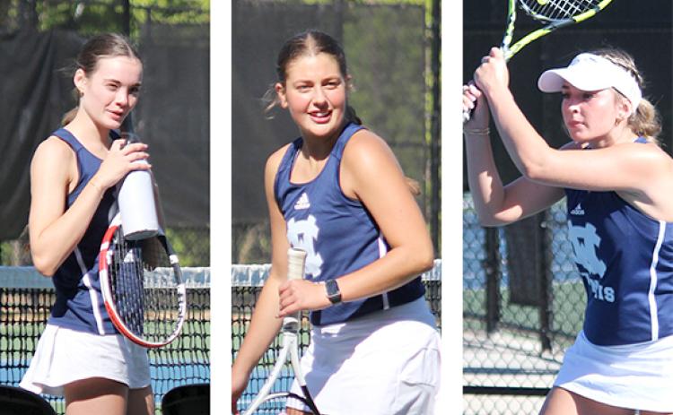 The Lady Warriors' seniors, from left, Sarah Blair, Linsey Burke and Kate Sartain all played key roles in the team's first-ever state tournament appearance, which ended last week in the Class AAA Final Four at Oconee County. (Photo/Mark Turner)