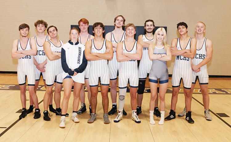 Senior members of the WCHS wrestling team are, from left, Jacob Joe, Jacob Biesterfield, Jonathan Ledford, Danielle Douglas, Gunner Young, Mason Autry, Andrew Mills, Devin Lightsey, Dalton Robinson, Ollie Weiland, Orlando Fritz and Alex Johnson. (Photo/Staci Sulhoff)