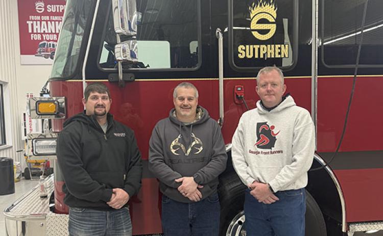 Cleveland Firefighters Bo Medlock, Michael Armor and Seth Weaver got a look at the new truck at Sutphen’s headquarters in Amlin, OH a few weeks earlier.
