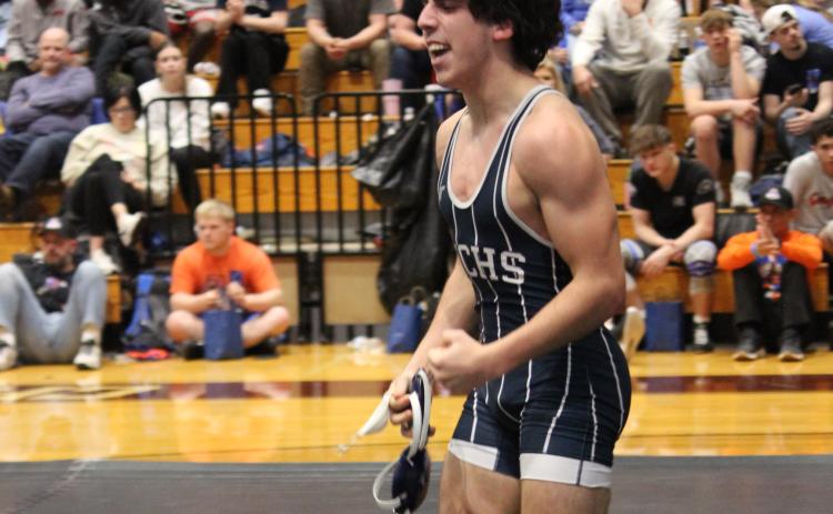 Mason Autry celebrates afer winning a match last week at the state sectionals. (Photo/Mark Turner))