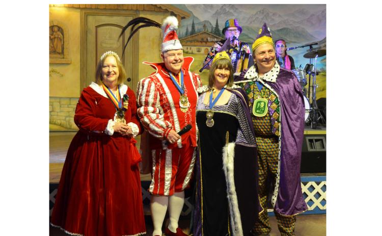 Pat and Chris Smith, left, and Pamela and Randy Summers, right, celebrate Fasching at a Helen Chamber of Commerce event two years ago. FILE PHOTO 