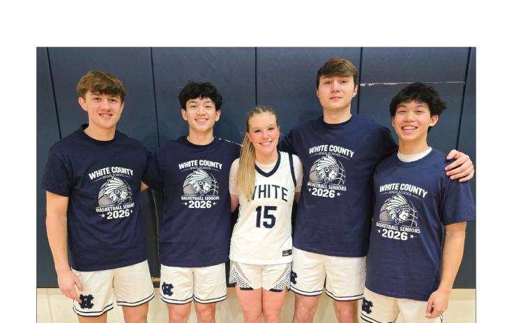 White County High School celebrated Senior Night last week with a doubleheader sweep over Chestatee. This year's senior group consists of, from left, Cohen Michaud, Casen Nguyen, Matelyn Allison, Luke Goldman and Carter Nguyen. MARK TURNER/WCN