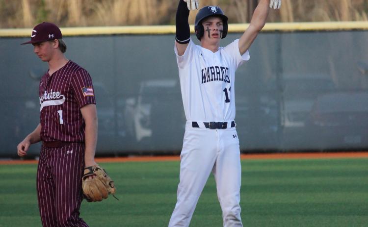 Jackson Krilla  celebrates after hitting a double during the region 8-1 win Tuesday over Chestatee.  MARK TURNER /WCN