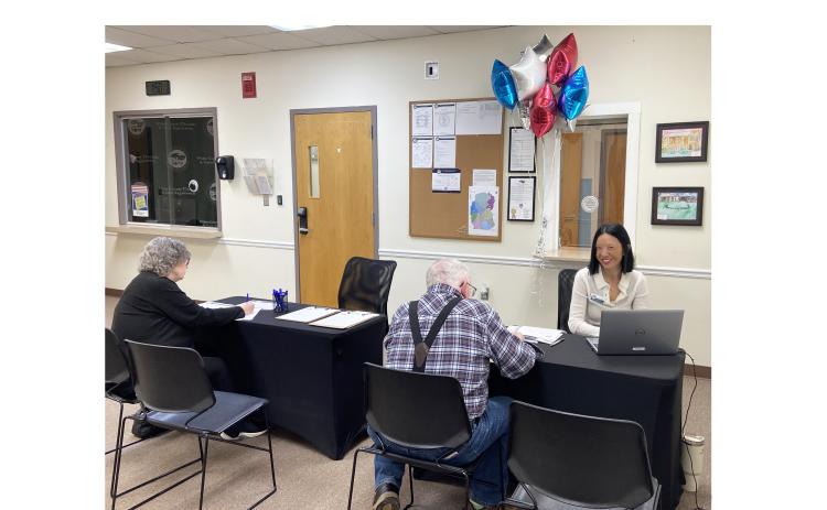 Chief Registrar April Kastner assisted with applications and getting poll workers enrolled in the poll worker management system at the poll worker drive last week. SUBMITTED PHOTO
