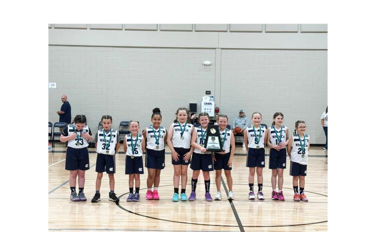Members of the White County 8U team, top photo, show off the hardware after winning the Class C state title last Saturday in Cleveland. The team members are, from left, Ellie Jane Miller, Collins Coker, Breckan Milligan, Leilah Brown, Averie Morgan, Kamryn Pressley, Warryn Giles, Charli Vandiver, Madison Worley and Lily Thomas.