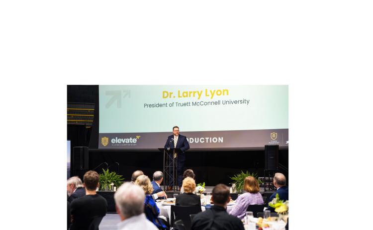 Dr. Larry Lyon speaks during a dinner held to celebrate Truett McConnell University's business school on March 14. SUBMITTED PHOTO