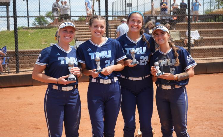 Truett McConnell softball players, from left, Grace Folds, Elizabeth Bennett, Rylee Walker and Emma Skipper were named to the AAC All-Tournament team for the Lady Bears' run to tournament title. TMU ATHLETICS/SPECIAL