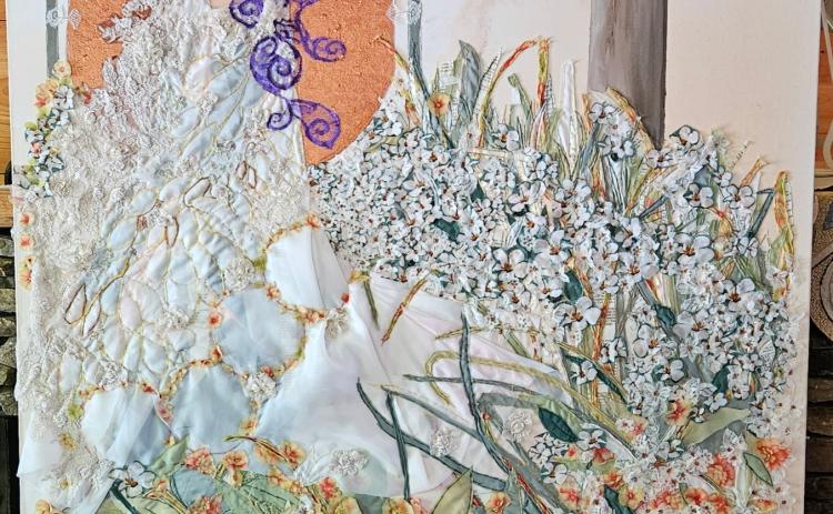 Sautee Nacoochee artist Angela Gilmore created “The Perfect Day” using her wedding dress and other materials from her previous marriage. Gilmore is currently competing in The People’s Artist competition supporting The Art of Elysium. SUBMITTED PHOTO