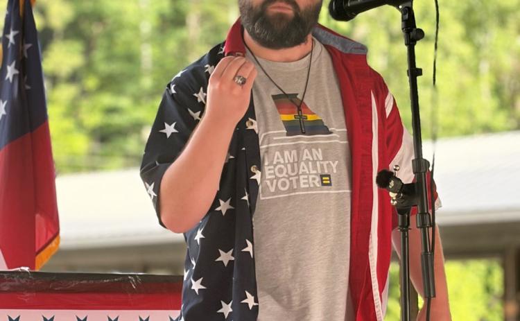 Nick Mitchell, a White County resident and Democratic candidate for Georgia State House District 8, is shown speaking in Rabun County. SUBMITTED PHOTO