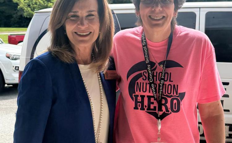 Georgia Department of Education Deputy Superintendent of School Nutrition Dr. Linette Dodson, left, observed the White County School System's summer meal program in June. School Nutrition Director Abby Rowland is at right. SUBMITTED PHOTO