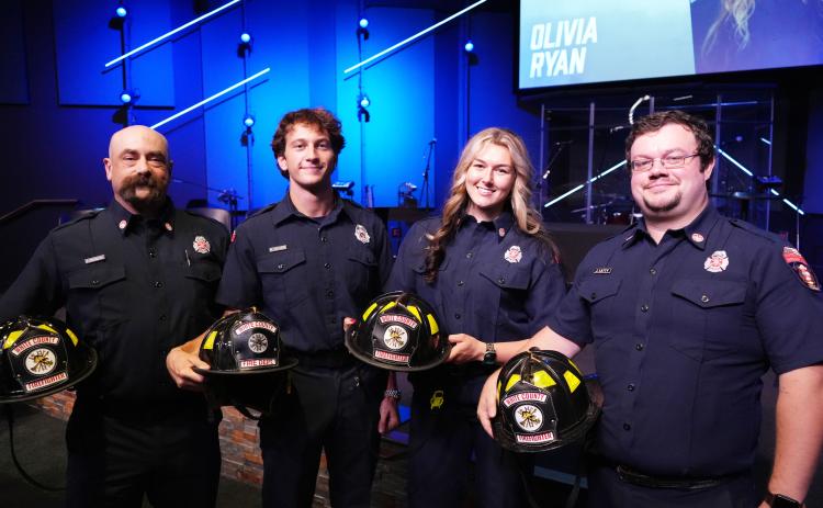 Firefighter recruits with White County Fire Services completed training last week. From left: Andrew Skidmore, Nathaniel Colier, Olivia Ryan and Andrew Latty. SUBMITTED PHOTO