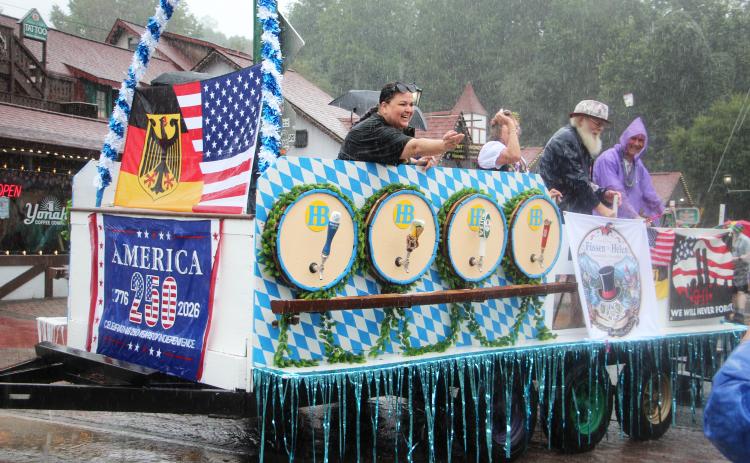 The Faschingsverein Helen float makes its way through the rain during the 2026 Oktoberfest parade held last Saturday, Sept 12. Oktoberfest will be celebrated at the Helen Festhalle, 1074 Edelweiss Strasse, Sept. 17- 20, Sept. 24-27 and Oct. 1 through Nov. 1. See more Oktoberfest photos on page 12A. PHOTO BY CARLY HENDERSON