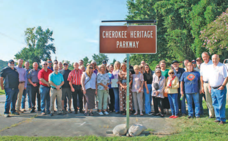 Members of the Georgia Tribe of Eastern Cherokee, County officials and the general public gathered last month to officially dedicate the portion of Auraria Road inside Lumpkin County as the Cherokee Heritage Parkway. KEITH MURDEN/CNI NEWS SERVICE
