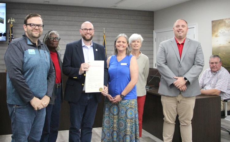 The Cleveland City Council issued a proclamation Monday, declaring October as Disability Employment Awareness Month. From left: Nyck Crumbley with Creative Enterprises, Council Member Annie Sutton, Mayor Josh Turner, Shari Kaplan with the Georgia Vocational Rehabilitation Agency, and Council Members Nan Bowen and CJ McDonald. MAE SULLENS/WCN